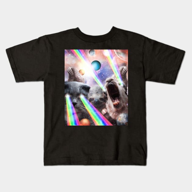 Rainbow Laser Cat Sloth Llama In Space Kids T-Shirt by Random Galaxy